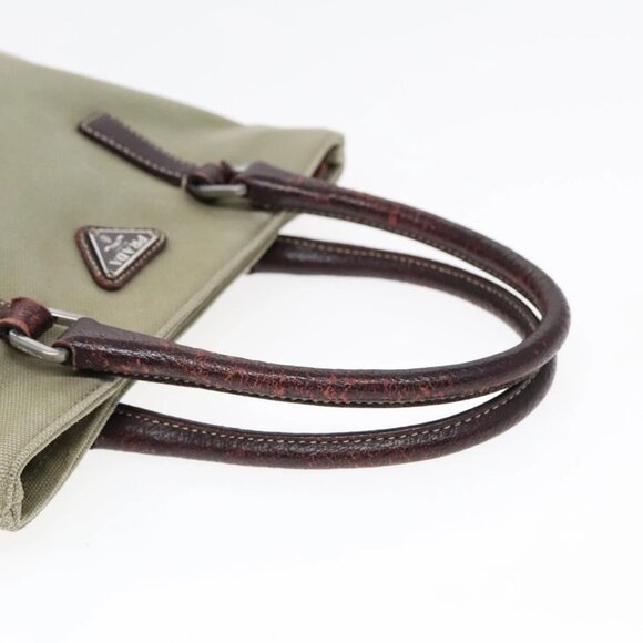 PRADA Hand Bag Canvas Khaki Silver Auth - Picture 9 of 16